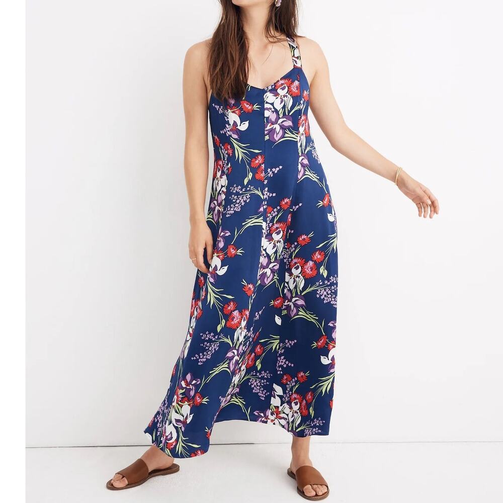 Madewell Women's 6 Maxi Dress Cami Sleeveless Floral Satin Flowy Sundress